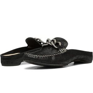 Donald Pliner Black BLESS Distressed Metallic Leather Chain Mules Size 9.5